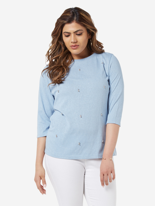 Gia Curve by Westside Light Blue Shimmer Detailed Joy Top Price in India