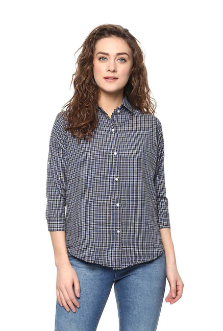 Mayra Navy Cotton Chequered Shirt Price in India