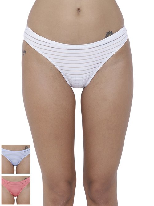BASIICS by La Intimo Multicolor Striped Bikini Panty ( Pack Of 3 ) Price in India