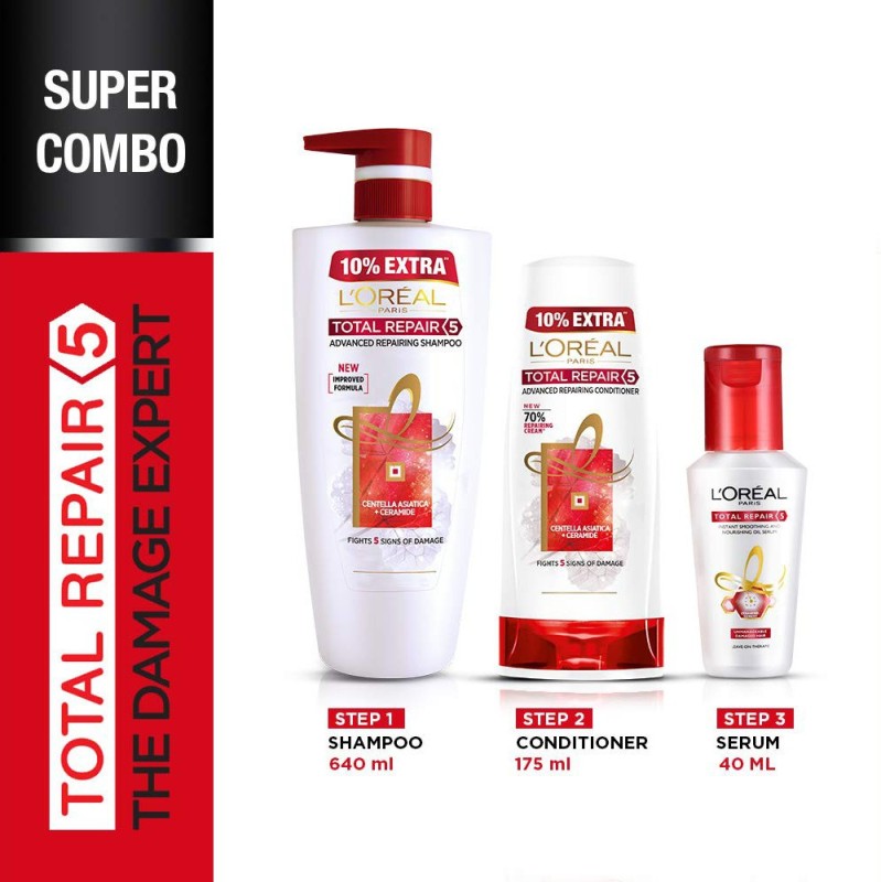 L'Oreal Paris Total Repair 5 Combo - Shampoo, Conditioner and Serum Price in India