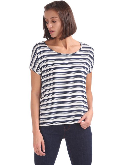 Cherokee by Unlimited White & Blue Striped Top Price in India