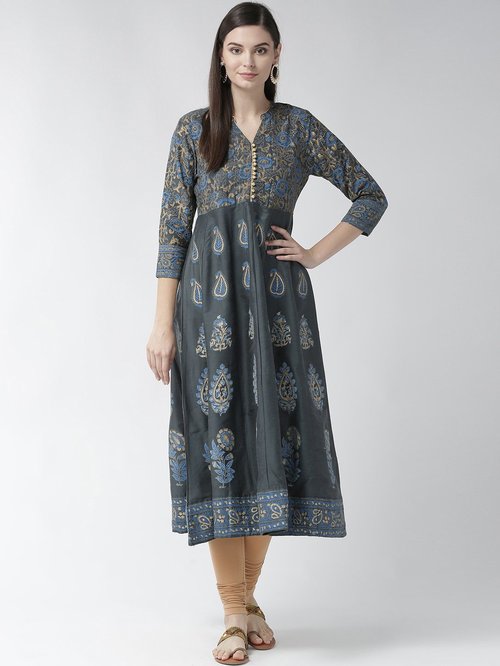 Rangmayee Grey & Beige Paisley Printed Kurti Leggings Set Price in India