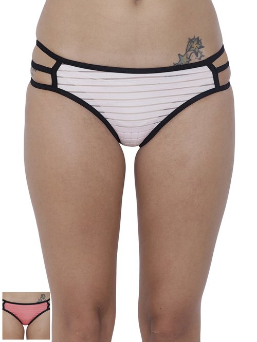 BASIICS by La Intimo Multicolor Striped Bikini Panty ( Pack Of 2 ) Price in India