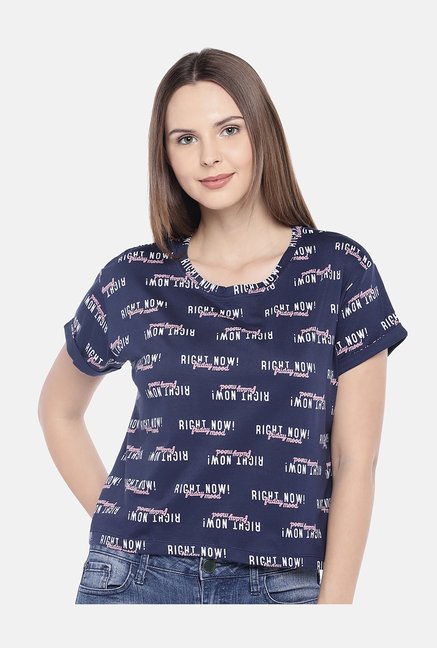 Globus Navy Printed T-Shirt Price in India