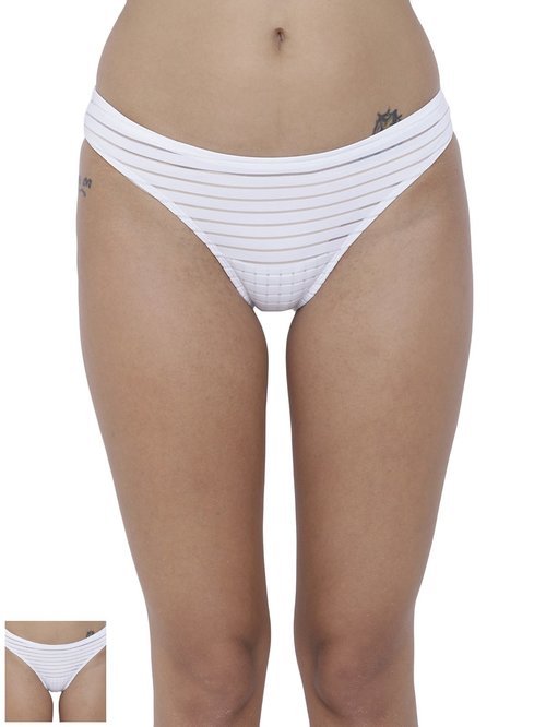 BASIICS by La Intimo Multicolor Striped Bikini Panty ( Pack Of 2 ) Price in India