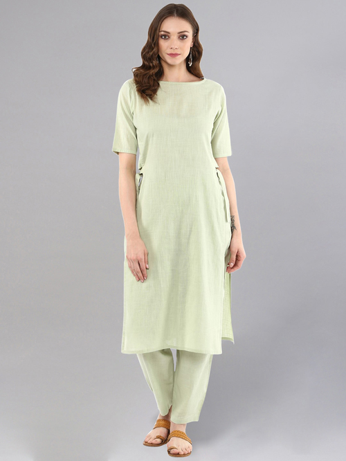 Idalia Mint Green Cotton Kurta Pant Set Price in India