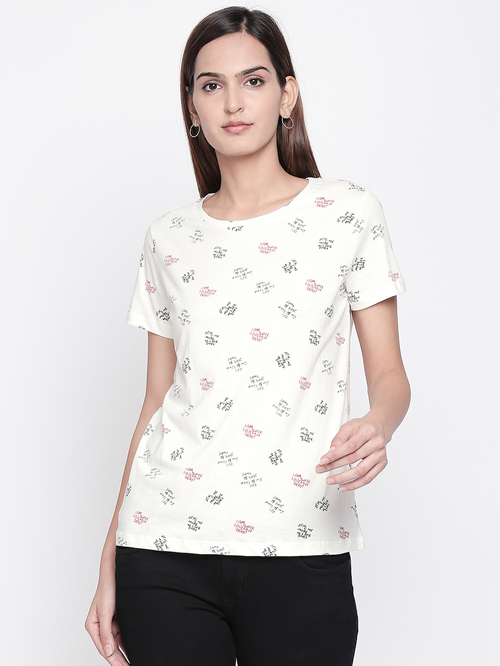 Honey by Pantaloons Ecru Printed T-Shirt Price in India