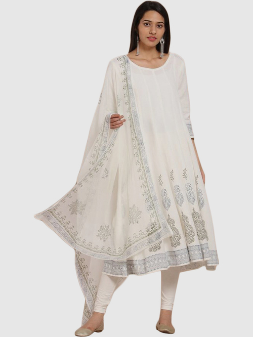 Imara White Printed Kurta Leggings Set With Dupatta Price in India