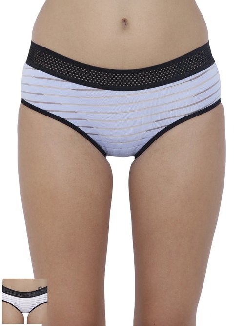 BASIICS by La Intimo Multicolor Striped Hipster Panty ( Pack Of 2 ) Price in India