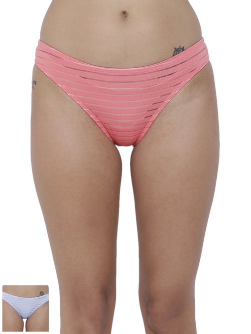 BASIICS by La Intimo Multicolor Striped Bikini Panty ( Pack Of 2 ) Price in India