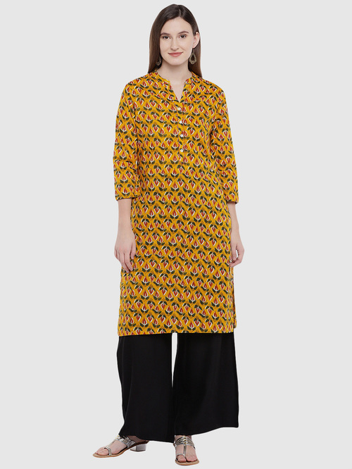 Ethnicity Mustard Printed Straight Kurta Price in India