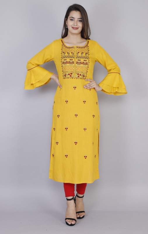 Women Embroidered Rayon Straight Kurta Price in India