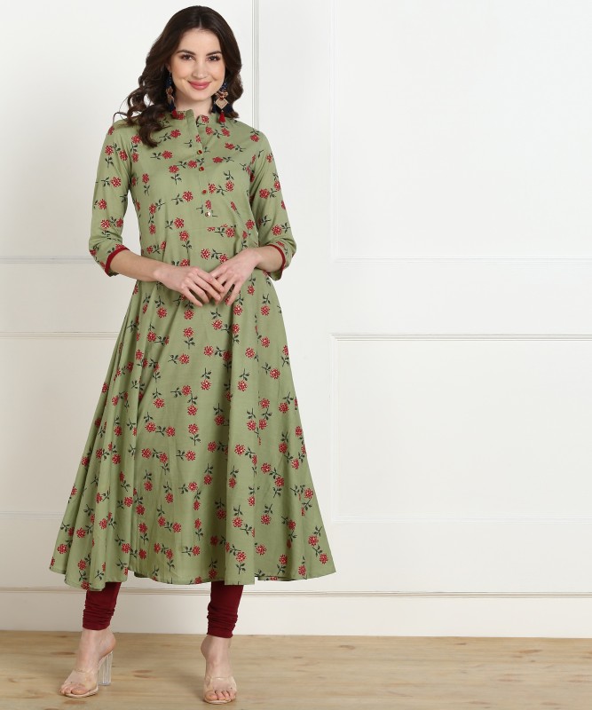 Women Floral Print Cotton Blend Anarkali Kurta Price in India