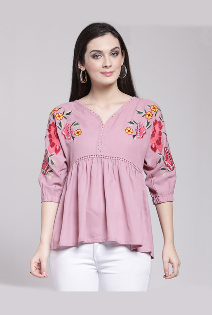 PlusS Pink Embroidered Top Price in India