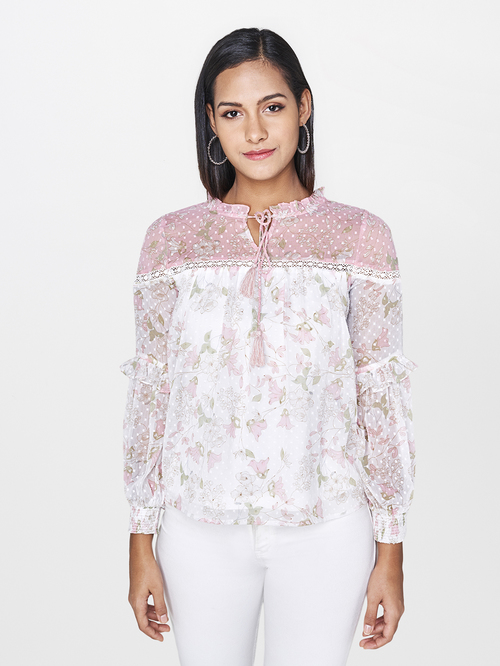 AND Pink & White Printed Top Price in India