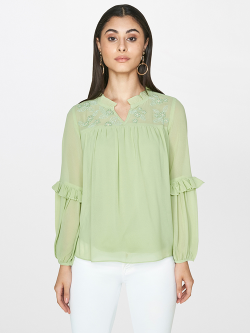 AND Sage Green Embellished Top Price in India