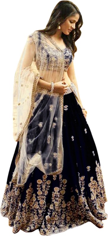 Embroidered Semi Stitched Lehenga, Choli and Dupatta Set Price in India