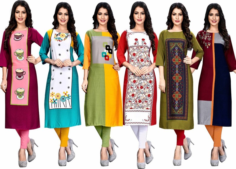 Women Printed Crepe Straight Kurta Price in India