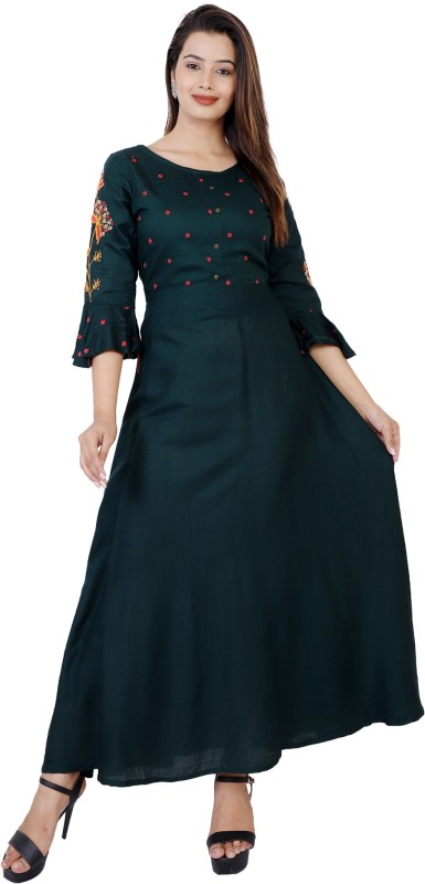 Women Embroidered Rayon Anarkali Kurta Price in India