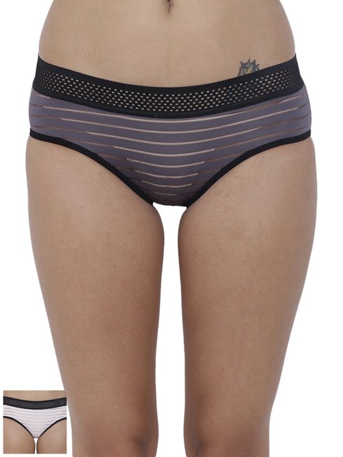 BASIICS by La Intimo Multicolor Striped Hipster Panty ( Pack Of 2 ) Price in India