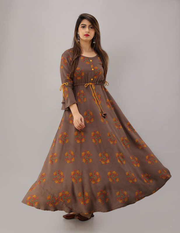 Women Printed Rayon Anarkali Kurta Price in India