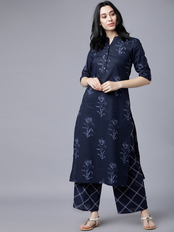 Women Printed Cotton Rayon Blend Straight Kurta Price in India