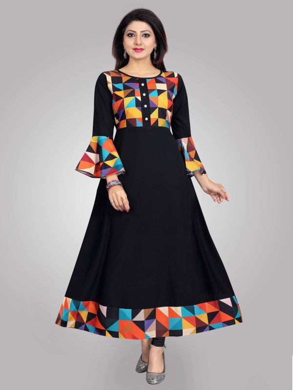 Women Printed Crepe Gown Kurta Price in India