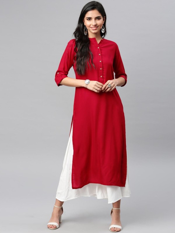 Women Solid Rayon Straight Kurta Price in India