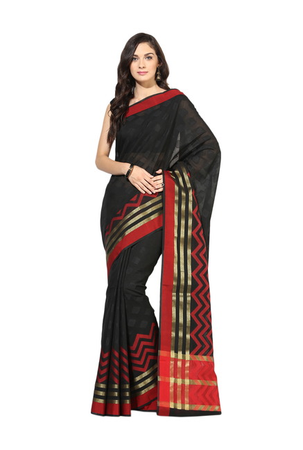 Avishi Black & Red Printed Banarasi Saree With Blouse Price in India