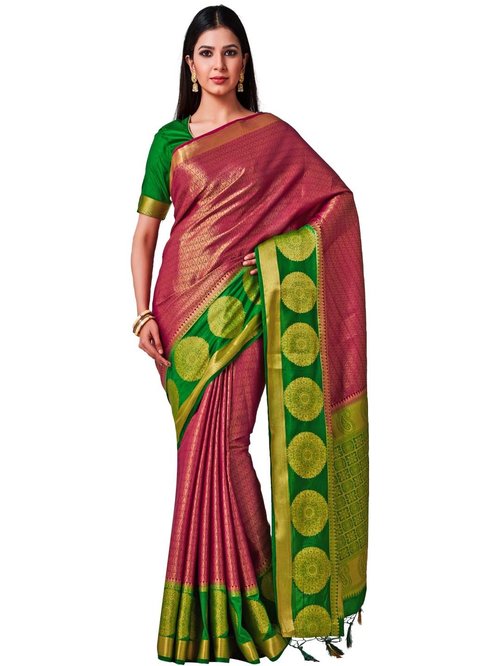 Mimosa Purple Woven Kanchipuram Saree With Blouse Price in India