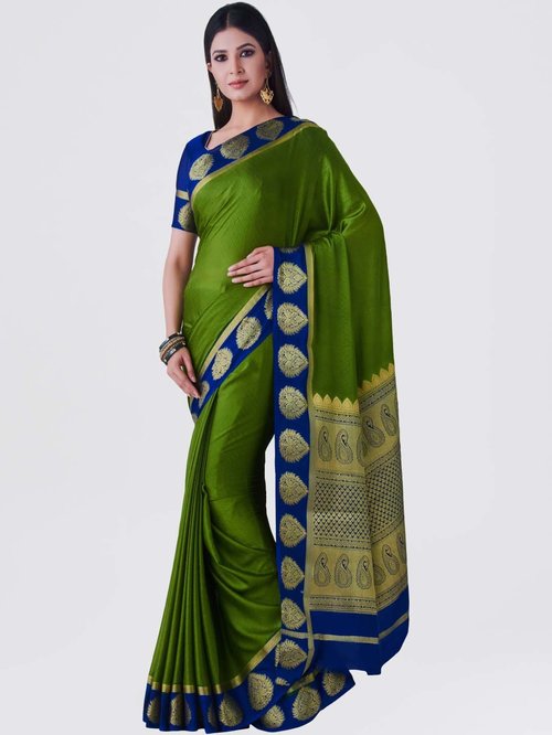 Mimosa Green Woven Kanchipuram Saree With Blouse Price in India