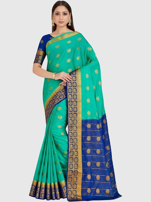 Mimosa Sea Green Zari Work Mysore Silk Saree With Blouse Price in India