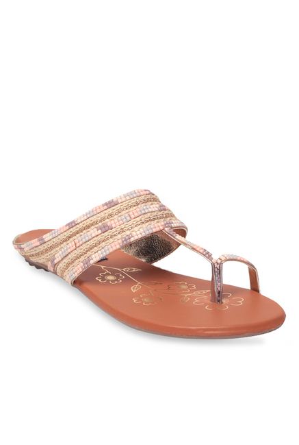 Lishabee by MSC Cream & Golden Toe Ring Sandals Price in India