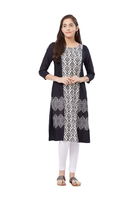 Fusion Beats Black Printed Kurti Price in India