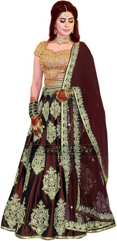 Embroidered, Embellished Semi Stitched Lehenga, Choli and Dupatta Set Price in India