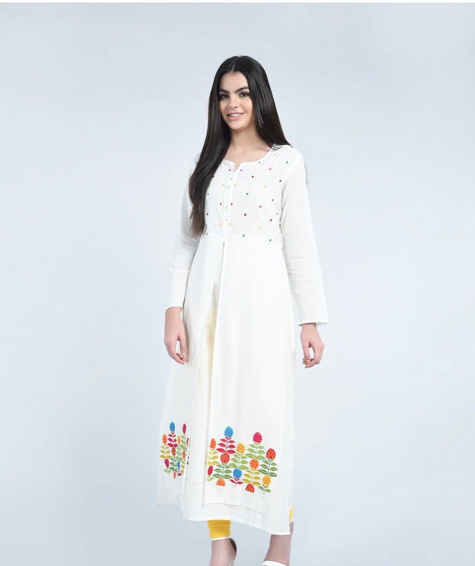 Women Embroidered Cotton Blend Flared Kurta Price in India