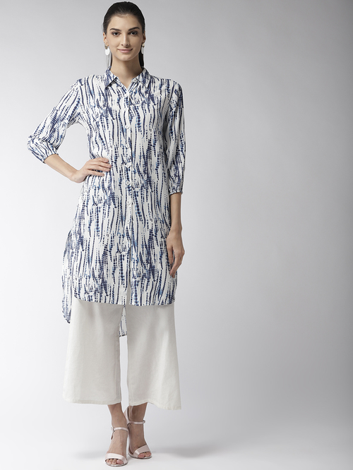 Style Quotient Off White & Navy Printed Kurta Price in India