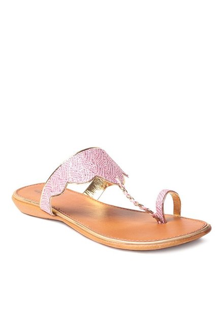 MSC Pastel Pink & Golden Toe Ring Sandals Price in India