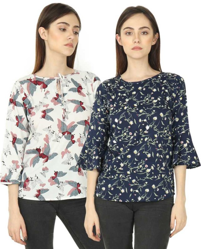 Casual 3/4 Sleeve Printed Women Multicolor Top Price in India