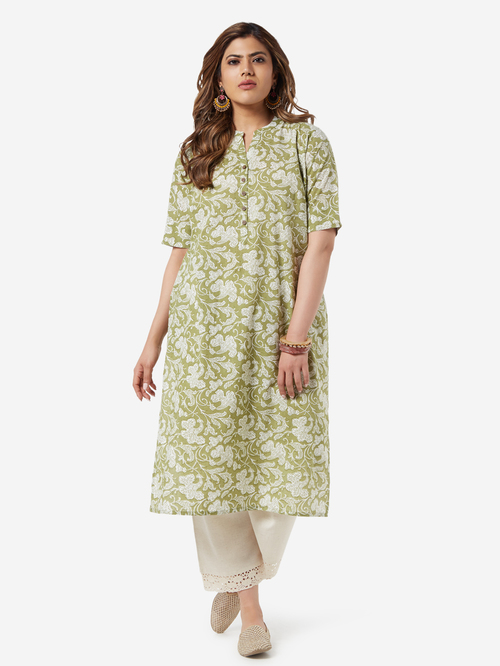 Diza Curve by Westside Green Floral Print Straight Kurta Price in India