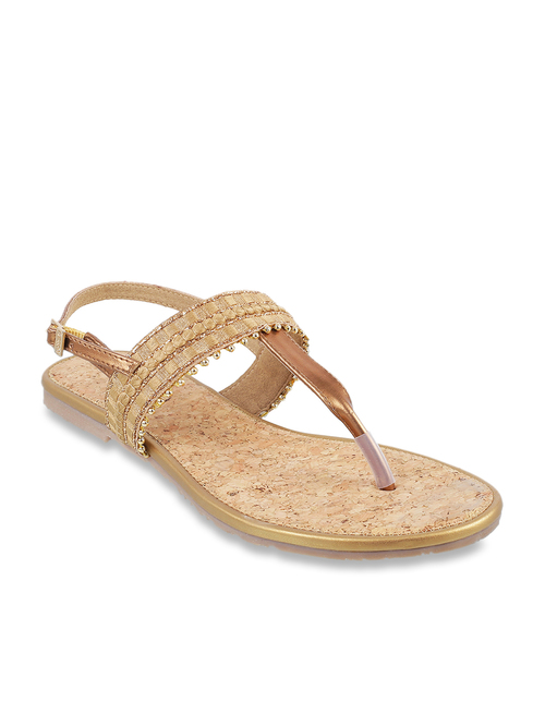 Metro Antique Gold T-Strap Sandals Price in India