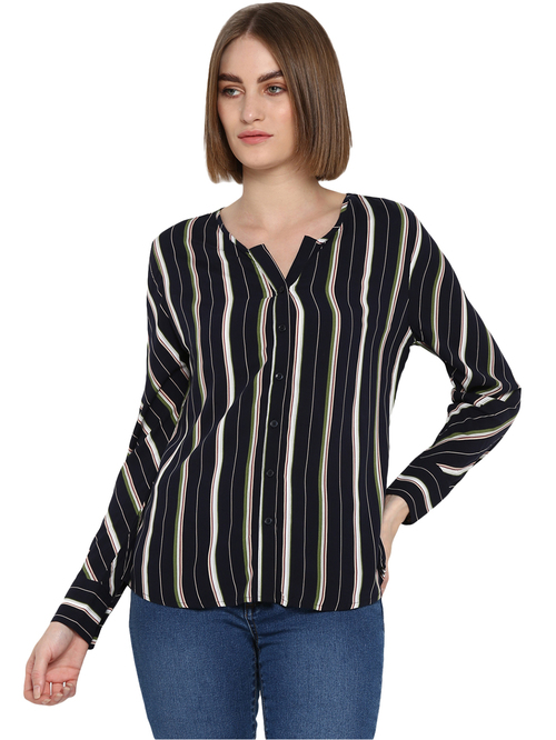 Mode By Red Tape Navy Striped Shirt Price in India