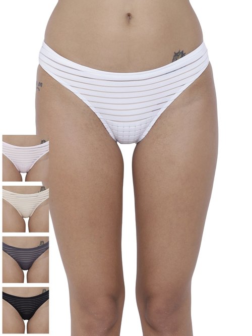 BASIICS by La Intimo Multicolor Striped Bikini Panty ( Pack Of 5 ) Price in India