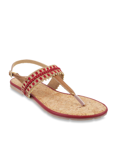 Metro Maroon T-Strap Sandals Price in India