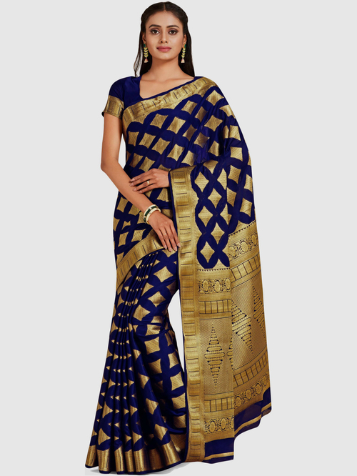 Mimosa Navy Woven Sarees With Blouse Price in India