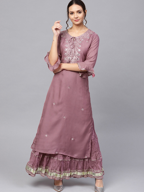 Ishin Purple Embellished Kurta Skirt Set Price in India