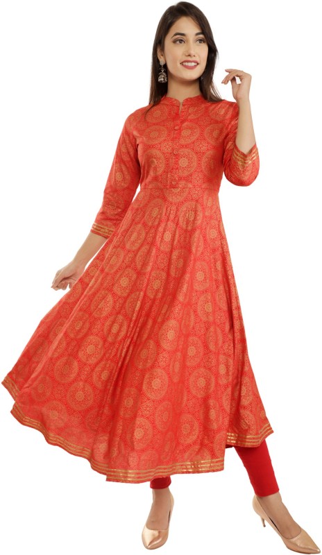 Women Printed Rayon Anarkali Kurta Price in India