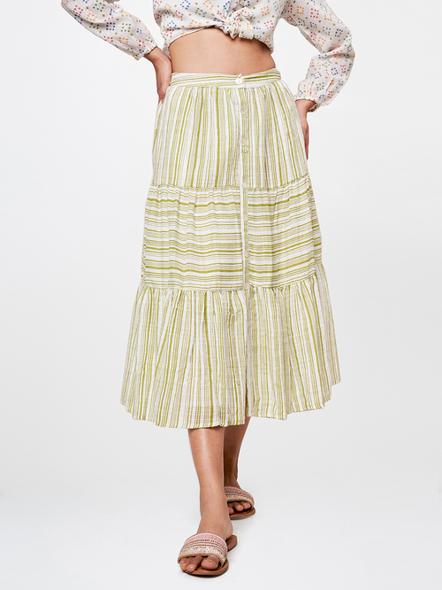 Global Desi Green Striped Skirt Price in India