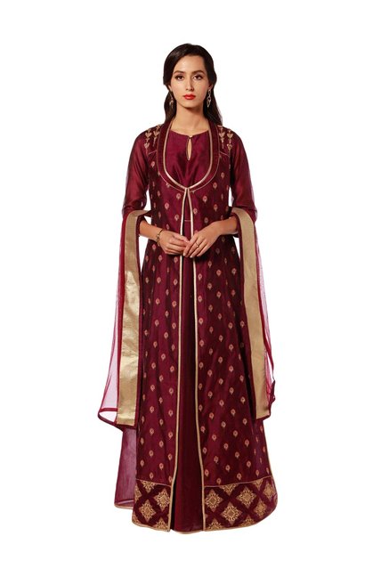 Soch Maroon Embroidered Suit Set Price in India