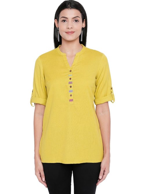 Akkriti by Pantaloons Lime Embroidered Top Price in India